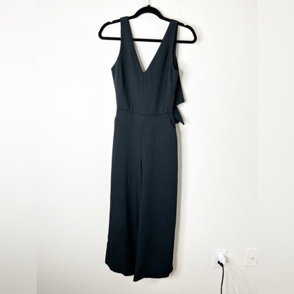 Aritzia Wilfred Ecoulement Jumpsuit Tie waist V-neck Wide flare leg Black Size 2 - Picture 4 of 15
